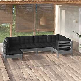 vidaXL Loungegrupp med dynor 6 delar grå massiv furu 3096420