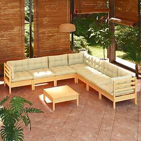 vidaXL Loungegrupp med gräddvita dynor 8 delar massiv furu 3096797