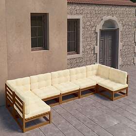 vidaXL Loungegrupp med dynor 7 delar honungsbrun massiv furu 3077187