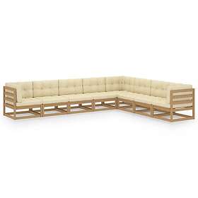 vidaXL Loungegrupp med dynor 8 delar honungsbrun massiv furu 3076887