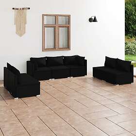vidaXL Loungegrupp för trädgården med dynor 7 delar konstrotting svart 3102232