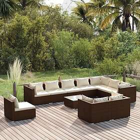 vidaXL Loungegrupp för trädgården m. dynor 11 delar konstrotting brun 3102666