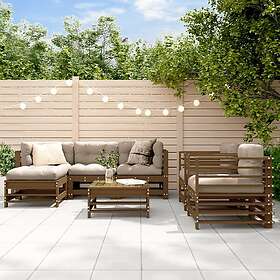 vidaXL Loungegrupp med dynor 7 delar honungsbrun massiv furu 3185839