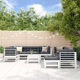 vidaXL Loungegrupp för trädgården med dynor 10 delar vit massivt trä 3186096
