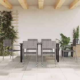 vidaXL Matgrupp för trädgården 7 delar grå svart konstrotting & stål 3203301