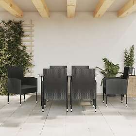 vidaXL Matgrupp för trädgården 7 delar svart konstrotting & stål 3203339
