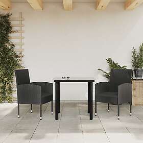 vidaXL Matgrupp för trädgården svart 3 delar konstrotting & stål 3203344