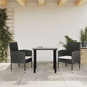 vidaXL Matgrupp för trädgården svart 3 delar konstrotting & stål 3203312