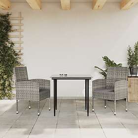 vidaXL Matgrupp för trädgården grå svart 3 delar konstrotting & stål 3203320