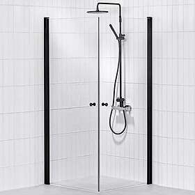 Alterna Duschhörn Lusso Rak Lackerad Profil Black 800x800 mm Klarglas med Kn 7333554