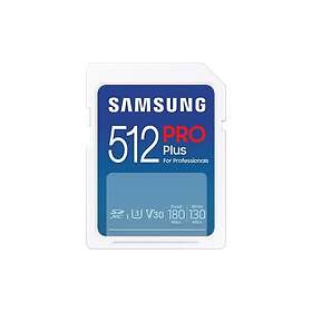 Samsung PRO Plus SD-minneskort (MB-SD512S/EU), 512 GB, UHS-I U3, Full HD & 4K UHD, 180 MB/s läsning, 130 MB/s skrivning, för spegelreflexkam