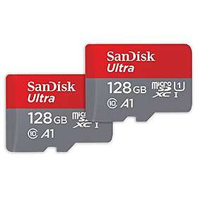 SanDisk 128Go Ultra microSDXC UHS-I-kort x 2, SD-Adapter, med upp till 140 MB/s,