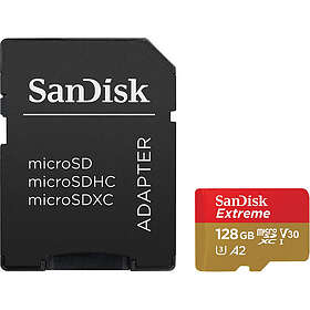 Extreme MicroSDXC 128GB 190MB/s A2 C10 V30 med Adapter