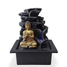 Zen Light Shira inomhusfontän med pump och LED-belysning, konstharts, svart, en storlek