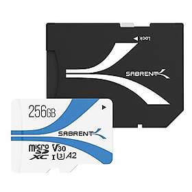 Sabrent Micro SD-kort 256 GB V30, SD-kort UHS-I A2, minneskort Micro SDXC, klass 10, U3, Full HD och 8K UHD-kort, upp till 100 MB/s för prof