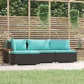 vidaXL Loungegrupp för trädgården med dynor 4 delar svart konstrotting 317534
