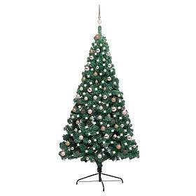 vidaXL Halv plastgran med LED och julgranskulor grön 210 cm 3077566