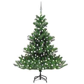 vidaXL Kunstig edelgran med LED og julekuler grønn 210 cm 3077733