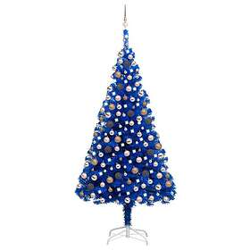 vidaXL Plastgran med LED och julgranskulor blå 210 cm PVC 3077596