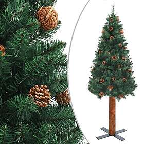 vidaXL Hoikka muovinen joulukuusi kanssa LED ja trä käpyjen vihreä 210 cm 307776