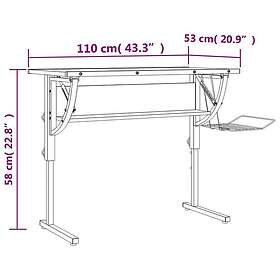 vidaXL Ritbord svart och grå 110x53x(58-87) cm konstruerat trä & stål 340929