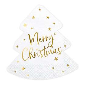 PartyDeco Servetter Merry Christmas Blanc/Guld 20-pack