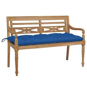 vidaXL Bataviabänk med blå dyna 120 cm massiv teak 3062179