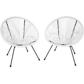 TecTake 2 trädgårdsstolar Santana Retro i Acapulco-stil vit