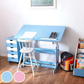 TecTake Höjdjusterbart skrivebord og mobil behållare blå