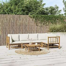 vidaXL Loungegrupp 6 delar gräddvita dynor bambu 3155201