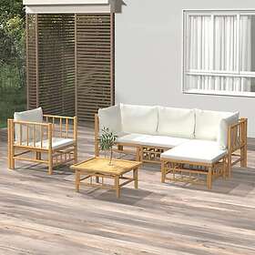 vidaXL Loungegrupp 6 delar gräddvita dynor bambu 3155179