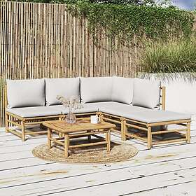 vidaXL Loungegrupp 6 delar ljusgråa dynor bambu 3155103