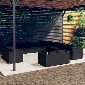 vidaXL Loungegrupp för trädgården med dynor 13delar konstrotting svart 3102904