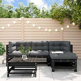 vidaXL Loungegrupp för trädgården med dynor 5 delar svart massivt trä 3185805