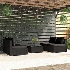 vidaXL Loungegrupp med dynor 5 delar konstrotting svart 3101440