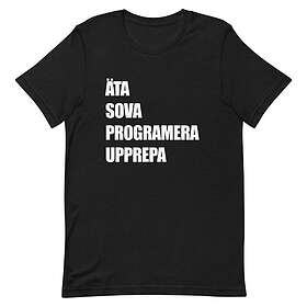 Fotomax T-shirt med bild texten "ÄTA SOVA PROGRAMERA UPPREPA" Svart