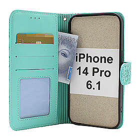 billigamobilskydd.se Flower Standcase Wallet iPhone 14 Pro (6,1) (Aqua) 44998