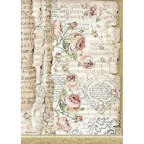 Stamperia Decoupage Papper A4 Roses and Music 21x29,7 cm 28g