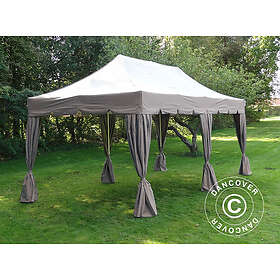Dancover Snabbtält Depåtält Easy-up tält Eventtält Partytält FleXtents PRO "Peaked" 4x8m Latte, inkl. 6 dekorativa gardiner