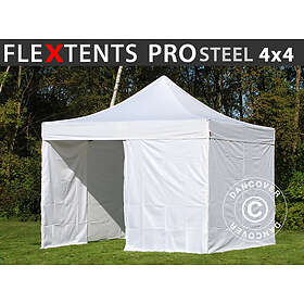 Dancover Snabbtält Depåtält Easy-up tält Eventtält Partytält FleXtents PRO Steel 4x4m Vit, inkl. 4 sidor