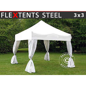 Dancover Snabbtält Depåtält Easy-up tält Eventtält Partytält FleXtents Steel 3x3m Vit, inkl. 4 dekorativa gardiner