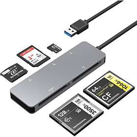 NÖRDIC 5i1 USB-A kortläsare CFast/CF/SD 4.0/XD/TF/MMC 5Gbps UHS-II CFAST/CF/SD