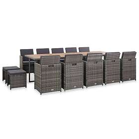 vidaXL Matgrupp för trädgården med dynor 15 delar PE-rotting antracit 46426