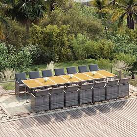 vidaXL Matgrupp för trädgården med dynor 15 delar konstrotting grå 3095659