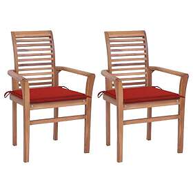 vidaXL Matstolar 2 st med dynor röd massiv teak 3062601