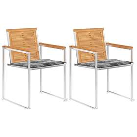 vidaXL Trädgårdsstolar 2 st med dynor massiv teak och stål 3061529