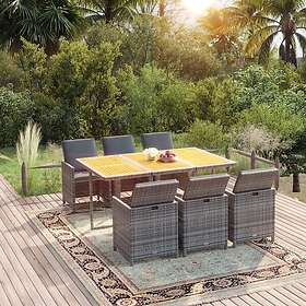 vidaXL Matgrupp för trädgården med dynor 7 delar konstrotting grå 3095551