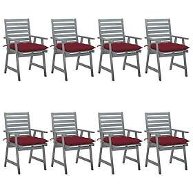 vidaXL Trädgårdsstolar med dynor 8 st massivt akaciaträ 3078455