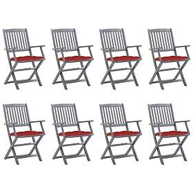 vidaXL Hopfällbara trädgårdsstolar 8 st med dynor massivt akaciaträ 3078283