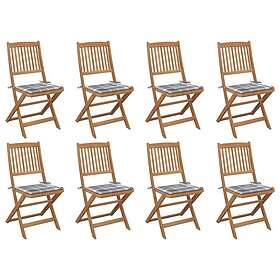 vidaXL Hopfällbara trädgårdsstolar med dynor 8 st massivt akaciaträ 3075127